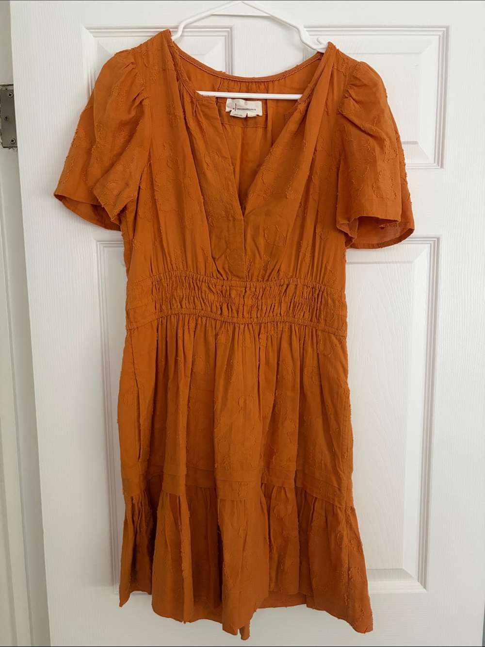 Anthropologie Rust Orange V‑Neck Short Sleeve Dress